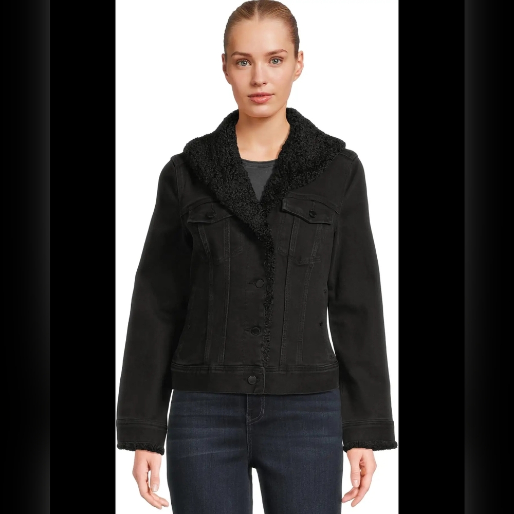 Liverpool Black Denim Jacket with Sherpa Lining